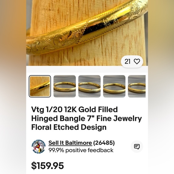 Sweet Vintage Victorian Rolled Hollow Gold Bangle Bracelet with Etched Design - Picture 9 of 13